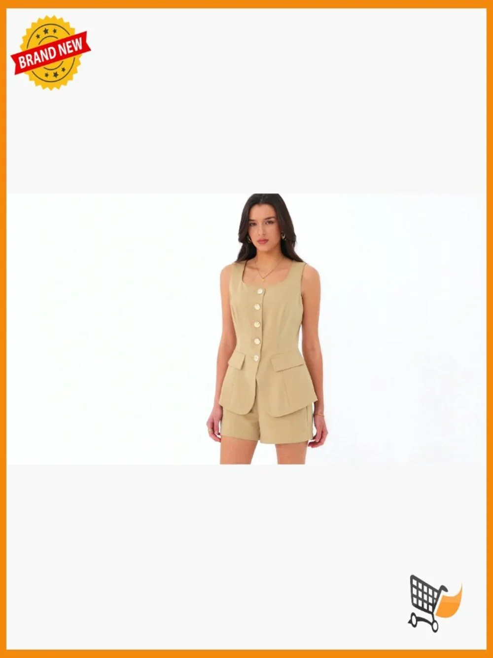 Matching Two Piece Set Vest Top and Shorts Summer Outfits Sleeveless Square Neck